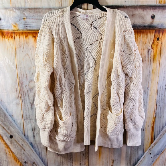 SO Sweaters - EUC So Open Cardigan Soft Cozy Chunky Stretchy Soft Pockets Ivory Cream Large